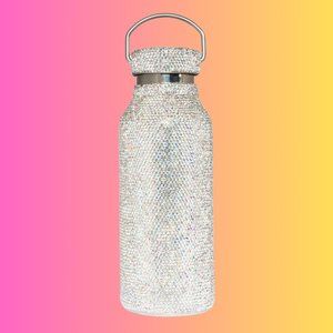 NWT GLAM  CRYSTAL RHINESTONE WATER BOTTLE & DETACHABLE CHAIN IRIDESCENT 500ML